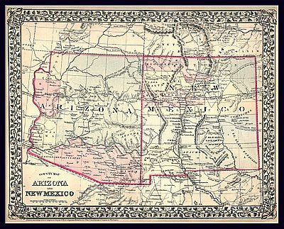 1879 County Map of Arizona and New Mexico Paper/Non-Laminated - Wide World Maps & MORE! - Map - Wide World Maps & MORE! - Wide World Maps & MORE!