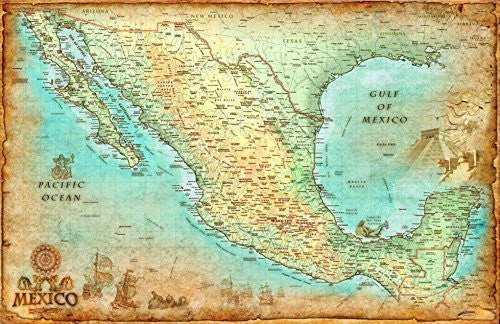 Antique Style MEXICO Wall Map *Laminated* LARGE 48"x74" Beautiful - Wide World Maps & MORE! - Book - Wide World Maps & MORE! - Wide World Maps & MORE!