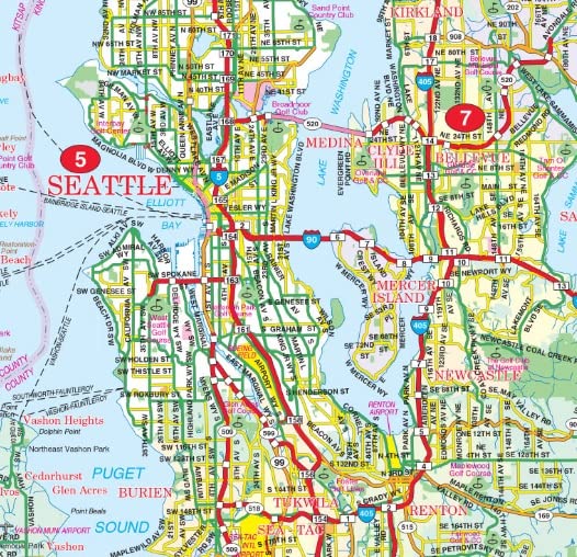 Seattle-Tacoma, Washington | Vancouver, BC to Mount Rainier Vicinity Map Gloss Laminated - Wide World Maps & MORE!