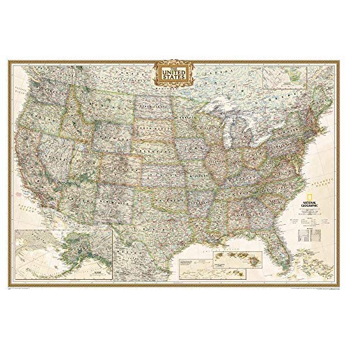 United States Executive Political Enlarged Wall Map Gloss Ready-to-Hang - Wide World Maps & MORE! - Map - National Geographic Maps - Wide World Maps & MORE!