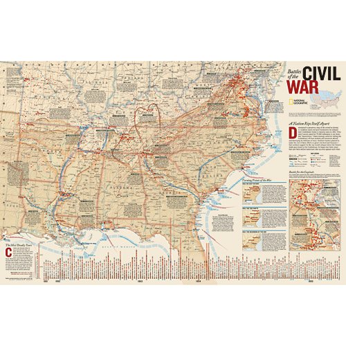 Battles of the Civil War - Tubed - 23"H x 36"W - Wide World Maps & MORE!