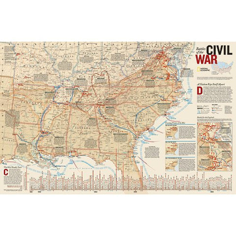 Battles of the Civil War Ready-to-Hang - 36"W x 23"H - Wide World Maps & MORE!