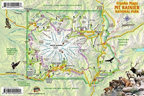 Mt. Rainier National Park Map & Wildlife Guide Franko Maps Laminated Card - Wide World Maps & MORE! - Book - Wide World Maps & MORE! - Wide World Maps & MORE!