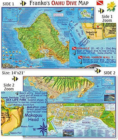 Oahu Dive Map for Scuba Divers and Snorkelers - Wide World Maps & MORE! - Map - Franko Maps - Wide World Maps & MORE!