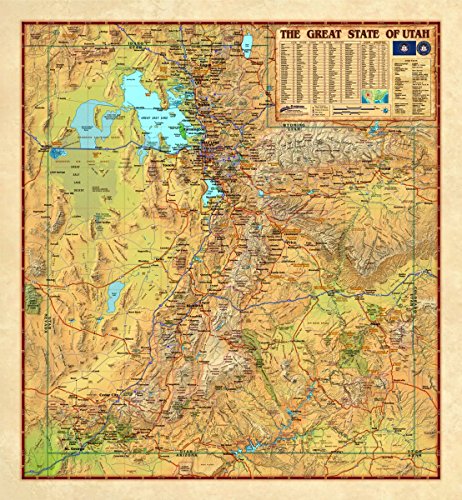 Decorative UTAH Physical Wall Map *Laminated* 36"x39" Beautiful - Wide World Maps & MORE!