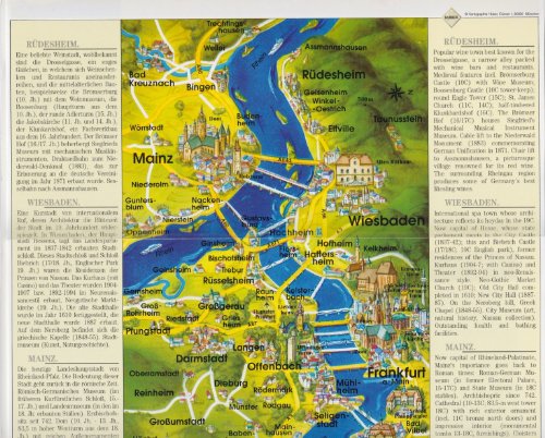 Map of the Rhine and Danube Rivers from Rudesheim to Budapest with Descriptions - 5.7 feet long - Der Rhein-Main-Donuluf Donau Karte - 1.7 m - mit Beschreibung - In English, German and French - Wide World Maps & MORE!