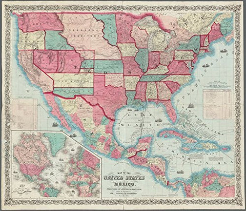 1859 Map of the United States and Mexico Paper/Non-Laminated - Wide World Maps & MORE! - Map - Wide World Maps & MORE! - Wide World Maps & MORE!