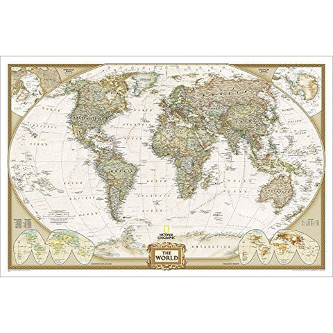 Atlantic-Centered World Executive Political Standard Wall Map Paper, Non-Laminated - Wide World Maps & MORE! - Map - National Geographic - Wide World Maps & MORE!
