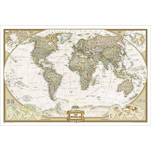 Atlantic-Centered World Executive Political Standard Wall Map Satin Laminated - Wide World Maps & MORE! - Map - National Geographic - Wide World Maps & MORE!
