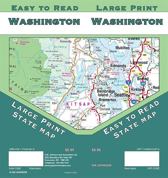 Washington Large Print, Washington State Map [Map] GM Johnson - Wide World Maps & MORE!