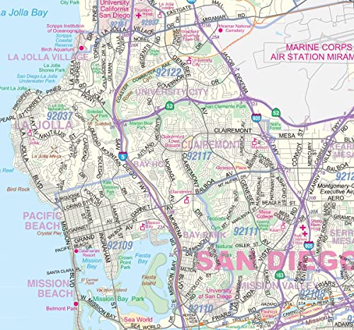 Greater San Diego Detailed Wall Map w/Zip Codes Laminated 24 x 36 inches - Wide World Maps & MORE!