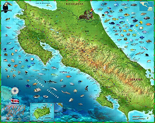 Decorative COSTA RICA Physical Wall Map *Laminated* 36"x45" - Wide World Maps & MORE! - Book - Wide World Maps & MORE! - Wide World Maps & MORE!