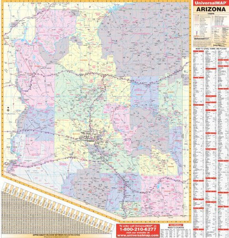 Arizona Wall Map - 56 x 60 - Laminated on Roller - Wide World Maps & MORE! - Book - Wide World Maps & MORE! - Wide World Maps & MORE!