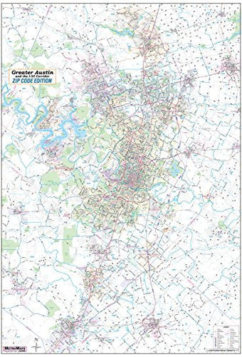 Austin TX Detailed Region Wall Map w/Zip Codes *Laminated* 36"x52" - Wide World Maps & MORE! - Map - Wide World Maps & MORE! - Wide World Maps & MORE!