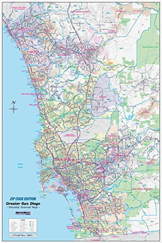 Greater SAN DIEGO California Wall Map w/Zip Codes *Laminated* LARGE 48"x72" - Wide World Maps & MORE! - Book - Wide World Maps & MORE! - Wide World Maps & MORE!