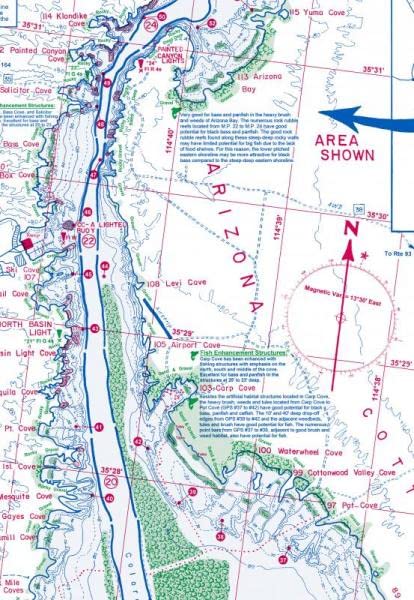 2020 Lake Mohave Improved! Featuring Waterproof & Tearproof Plastic! with Both Natural & Artificial Fish Habitats! with GPS! with Fish Habitat Enhancement Program! - Wide World Maps & MORE!