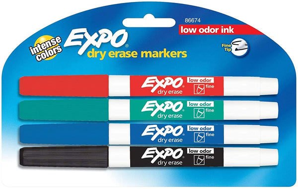 EXPO 86674K Dry-Erase Markers, Fine Point, Nontoxic, 4/Pack, Assorted - Wide World Maps & MORE!
