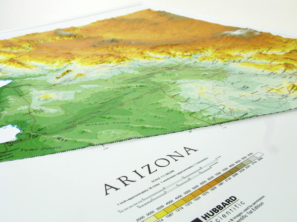 Hubbard Scientific 3D Arizona 961 Map | A True Raised Relief Map - You Can Feel the Terrain | Vacuum-formed Molded Map | 24" x 30.5" | Detailed Topography - Wide World Maps & MORE!