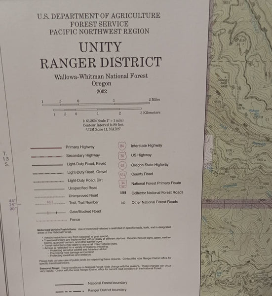 Baker Ranger District Map - Wallowa-Whitman Forest Oregon - Wide World Maps & MORE!