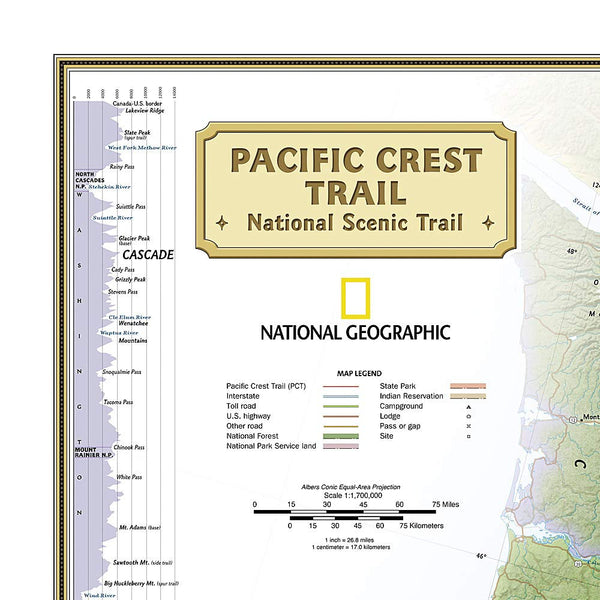 Pacific Crest Trail Wall Map - Laminated (18 × 48 inches) (National Geographic Reference Map) - Wide World Maps & MORE! - Map - National Geographic Maps - Wide World Maps & MORE!