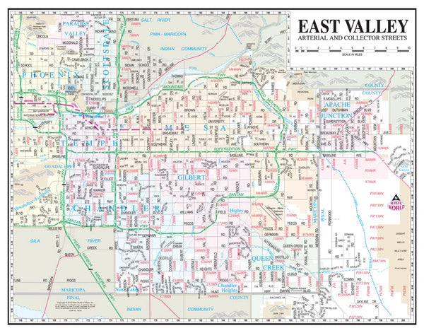 East Valley Arterial and Collector Streets Desk Map Gloss Ready-to-Hang - Wide World Maps & MORE!