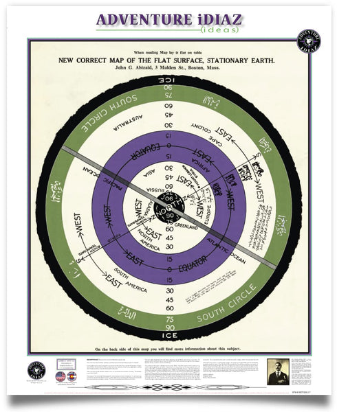 Abizaid's New Correct Map of the Flat Surface Stationary Earth 1920 (Flat Earth Map) Ready-to-Hang - Wide World Maps & MORE!