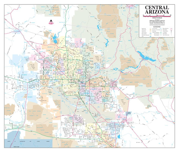 Central Arizona Jumbo Dry-Erase Laminated - Wide World Maps & MORE!
