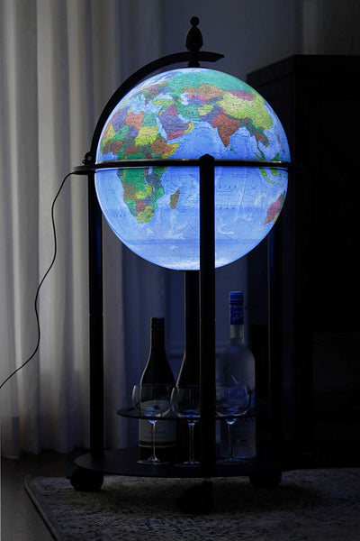 Replogle Illuminated Empire Bar Globe 16" Diameter Blue Ocean + Topographical/Political Map - Wide World Maps & MORE! - Office Product - Replogle - Wide World Maps & MORE!