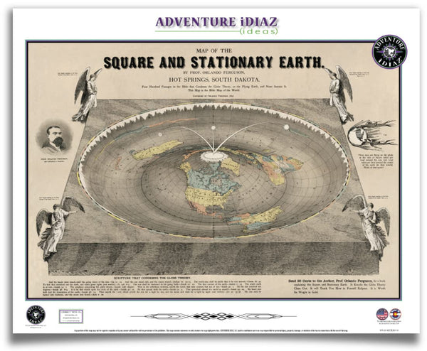 Ferguson's Map of the Square and Stationary Earth 1893 (Flat Earth Map) Ready-to-Hang - Wide World Maps & MORE!