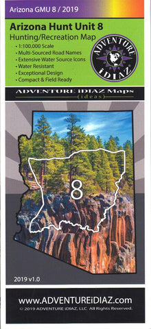Arizona Hunt Unit 8 Hunting/Recreation Map - Wide World Maps & MORE! - Map - Adventure iDiaz Maps - Wide World Maps & MORE!
