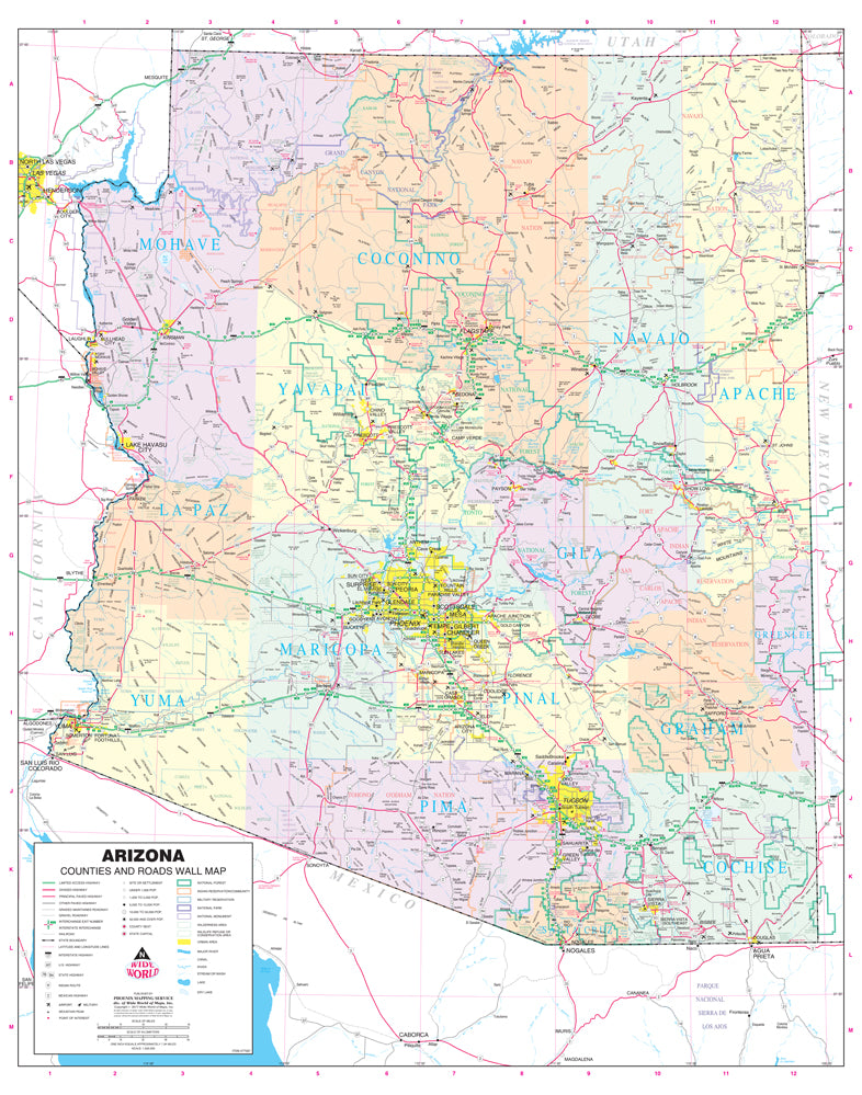 Arizona Counties and Roads Large Wall Map Dry Erase Ready-to-Hang - Wide World Maps & MORE! - Map - Wide World Maps & MORE! - Wide World Maps & MORE!