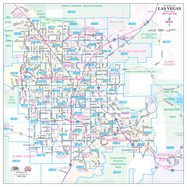 Metropolitan Las Vegas Major Streets & Freeways with ZIP Codes Desk Map - Wide World Maps & MORE! - Map - Wide World Maps & MORE! - Wide World Maps & MORE!