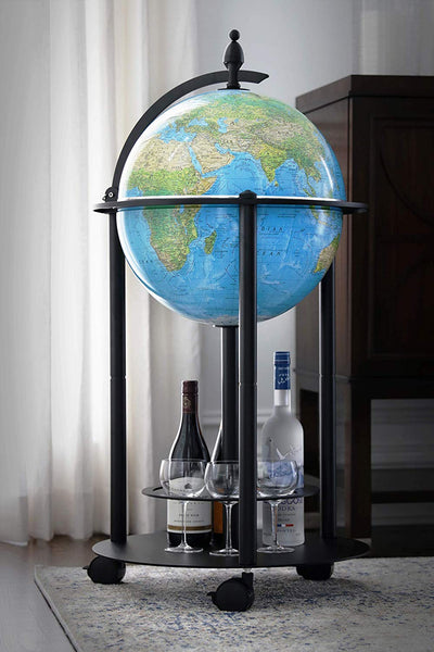 Replogle Illuminated Empire Bar Globe 16" Diameter Blue Ocean + Topographical/Political Map - Wide World Maps & MORE! - Office Product - Replogle - Wide World Maps & MORE!