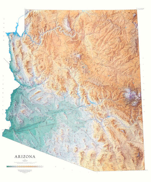 Arizona Hypsographical Wall Map by Raven Maps, Dry Erase Ready-to-Hang Lithographic Print - Wide World Maps & MORE! - Map - Raven Maps & Images - Wide World Maps & MORE!