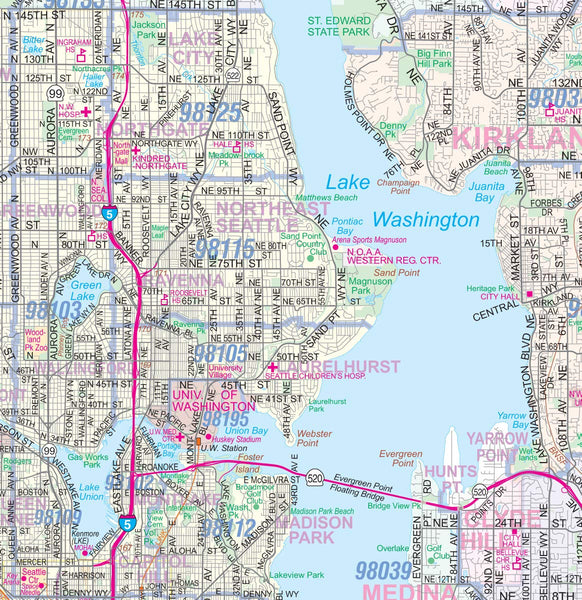 Greater Seattle Detailed Region Wall Map w/Zip Codes LARGE 48"x72" - Wide World Maps & MORE! - Book - Wide World Maps & MORE! - Wide World Maps & MORE!