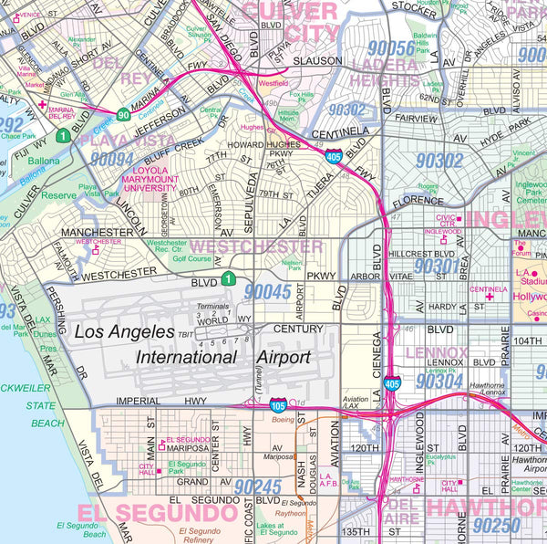 Los Angeles-Orange County-Riverside Detailed Region Wall Map (67"x44") w/Zip Codes - Wide World Maps & MORE! - Office Product - Metro Maps - Wide World Maps & MORE!