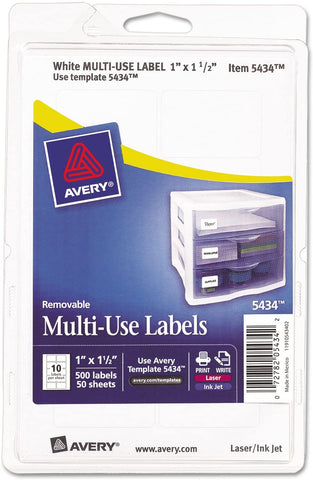 Avery Self-Adhesive Removable Labels, 1 x 1.5 Inches, White, 500 per Pack (05434) - Wide World Maps & MORE! - Office Product - AVERY - Wide World Maps & MORE!
