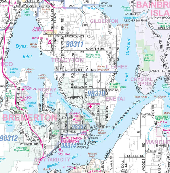 Greater Seattle Detailed Region Wall Map w/Zip Codes LARGE 48"x72" - Wide World Maps & MORE! - Book - Wide World Maps & MORE! - Wide World Maps & MORE!