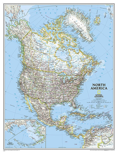 National Geographic: North America Classic Enlarged Wall Map - Laminated (35.75 x 46.25 inches) (National Geographic Reference Map) - Wide World Maps & MORE!