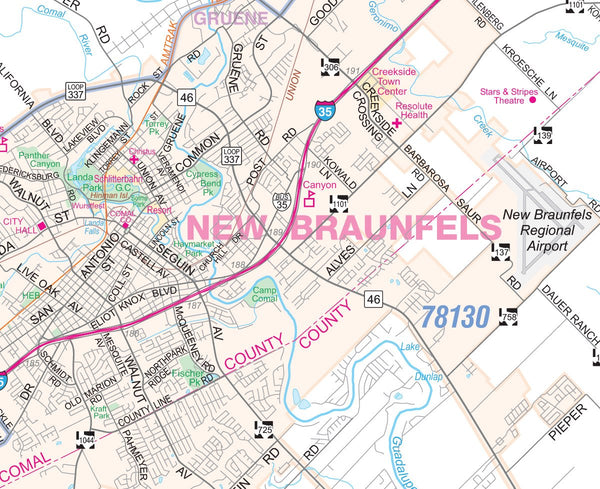 San Antonio-New Braunfels Detailed Region Wall Map 36"x48" w/Zip Codes *Laminated* NEW! - Wide World Maps & MORE! - Map - Metro Maps - Wide World Maps & MORE!