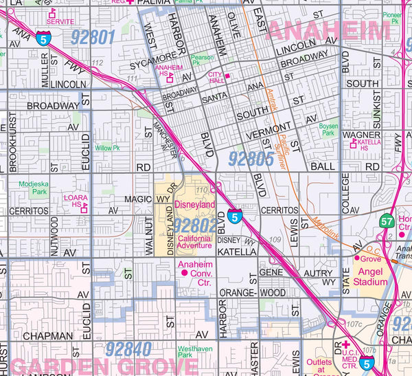 Los Angeles-Orange County-Riverside Detailed Region Wall Map (67"x44") w/Zip Codes - Wide World Maps & MORE! - Office Product - Metro Maps - Wide World Maps & MORE!