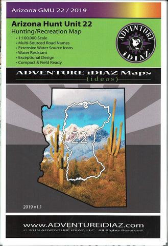 Arizona Hunt Unit 22 Hunting/Recreation Map - Wide World Maps & MORE! - Map - Adventure iDiaz Maps - Wide World Maps & MORE!