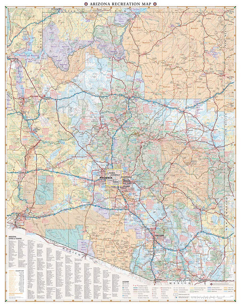 Arizona Recreation Wall Map Dry Erase Ready-to-Hang - Wide World Maps & MORE!