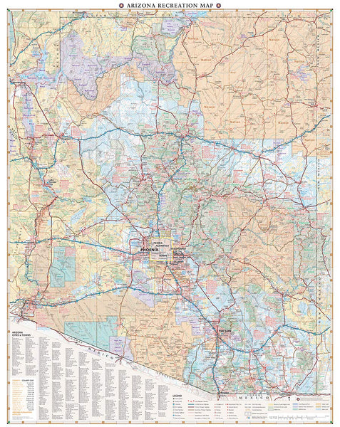 Arizona Recreation Wall Map Dry Erase Laminated - Wide World Maps & MORE!