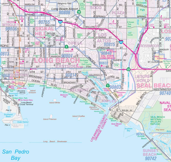 Los Angeles-Orange County-Riverside Detailed Region Wall Map (67"x44") w/Zip Codes - Wide World Maps & MORE! - Office Product - Metro Maps - Wide World Maps & MORE!