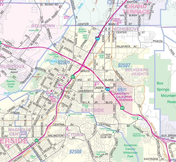 Los Angeles-Orange County-Riverside Detailed Region Wall Map (67"x44") w/Zip Codes - Wide World Maps & MORE! - Office Product - Metro Maps - Wide World Maps & MORE!