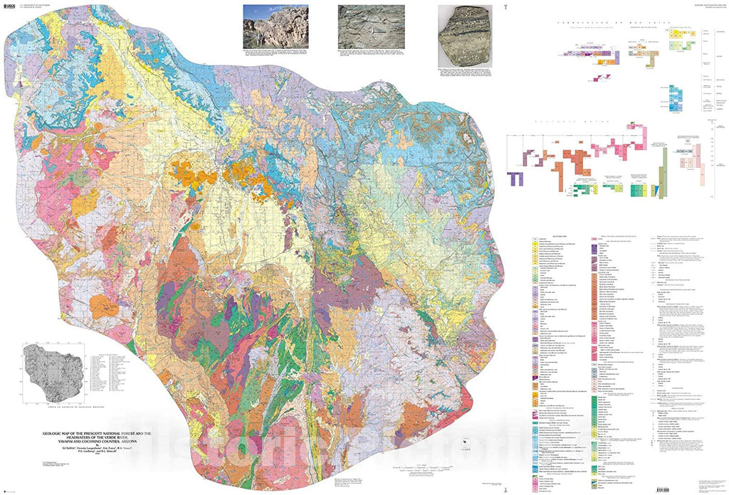 Historic Pictoric Map : Geologic map of The Prescott National Forest and The headwaters of The Verde River, Yavapai and Coconino Counties, Arizona, 2008 Cartography Wall Art : Collectible - Like New - Wide World Maps & MORE! - Home - United Stated Department of the Interior - Wide World Maps & MORE!