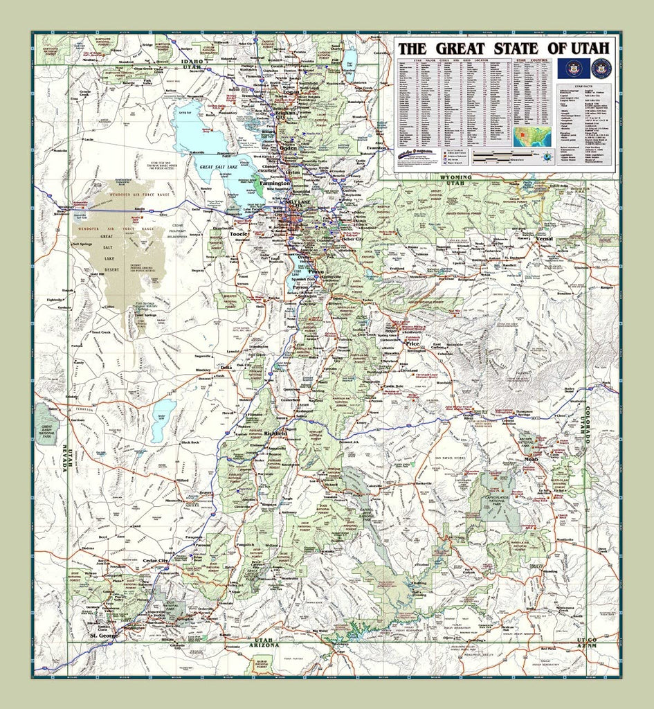 UTAH Wall Map Colorful LAMINATED Executive Edition by Compart (22 x 20 inches) - Wide World Maps & MORE!