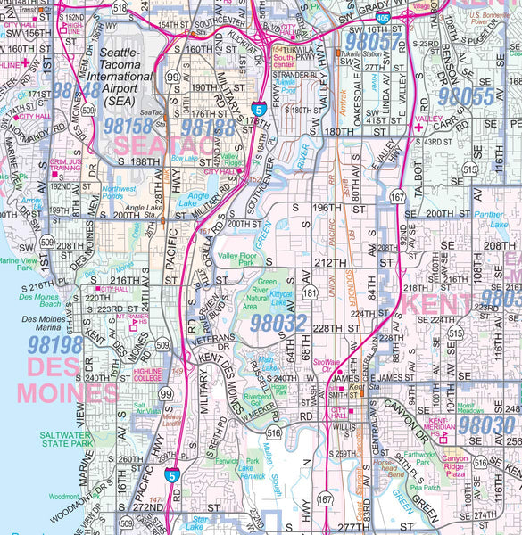 Seattle-Tacoma WA Detailed Region Wall Map 36"x54" w/Zip Codes Laminated - Wide World Maps & MORE! - Book - Wide World Maps & MORE! - Wide World Maps & MORE!