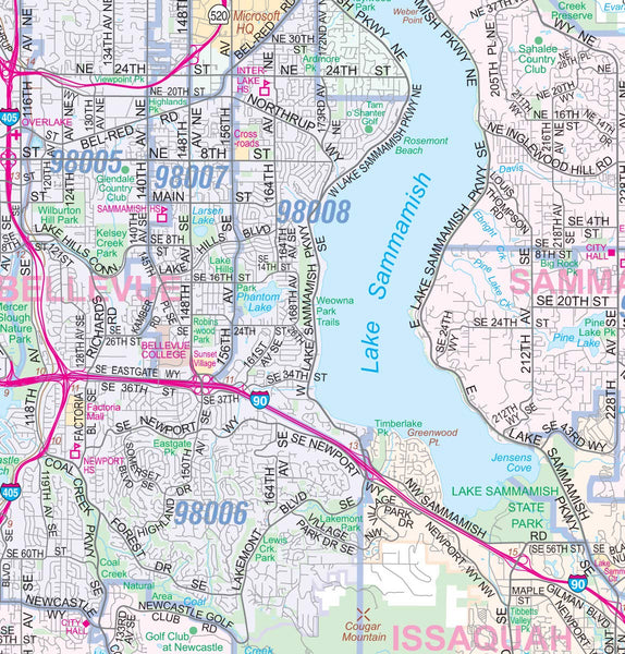 Greater Seattle Detailed Region Wall Map w/Zip Codes LARGE 48"x72" - Wide World Maps & MORE! - Book - Wide World Maps & MORE! - Wide World Maps & MORE!